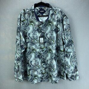 Bespoke Moda Shirt Mens 3XL Black White Button Up Metallic Animal Print Floral‎